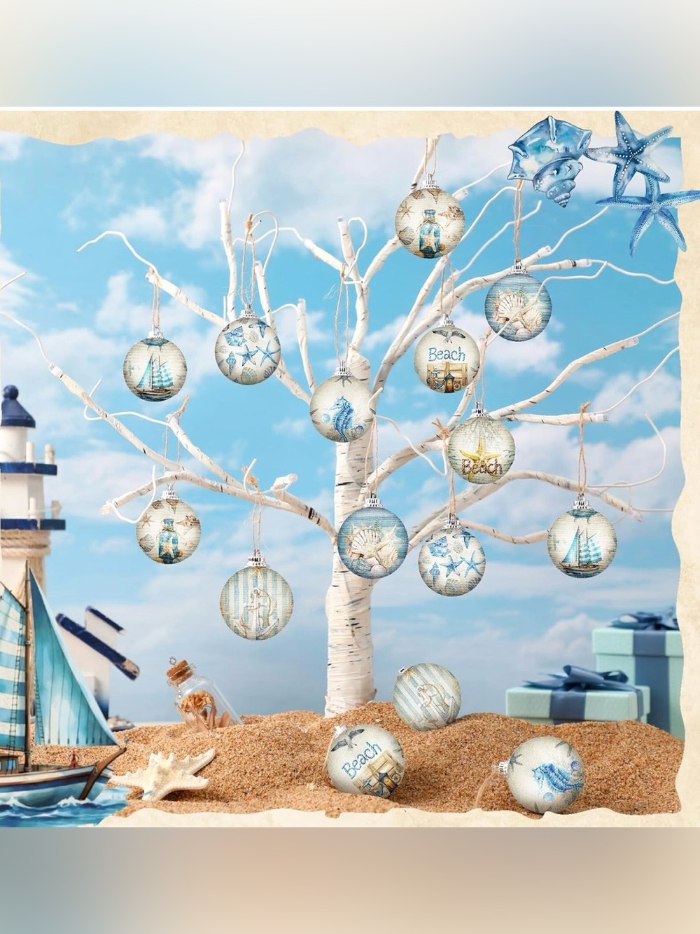 Coastal/Beach 16 Pcs Summer Beach Ornaments Ball - NIP - Picture 5 of 9